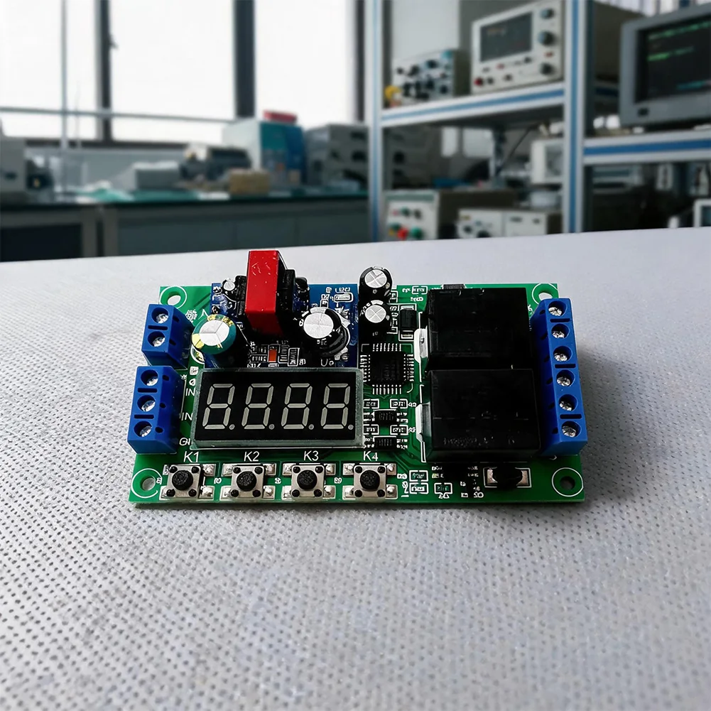 Programmable AC 220V Dual Channel Delay Switch Module with 38 Timing Modes and 4-Digit Digital Display for Automation Control