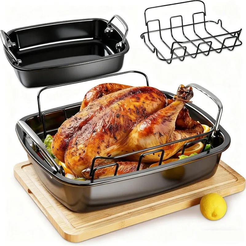 

Large Nonstick Roasting Pan with Rack (17x13 Inch) -Turkey Roasting Pan with Wider Handles, Heavy Duty Construction Roaster