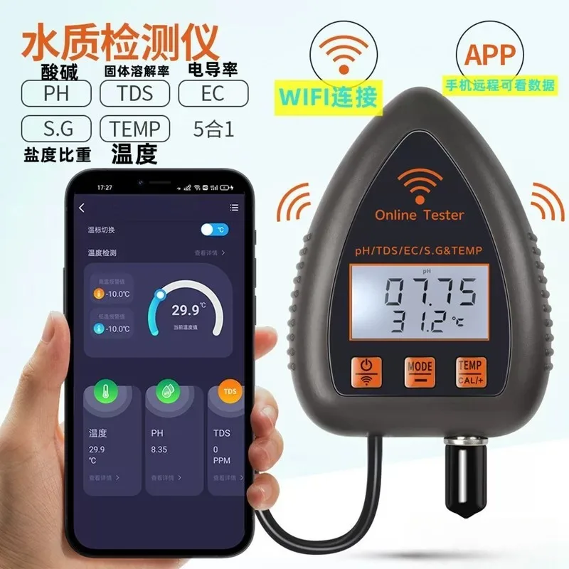 Multi-function Bluetooth Water Analyzer for Aquariums Aquaculture Tuya WiFi 5 in 1 Water Quality Monitor