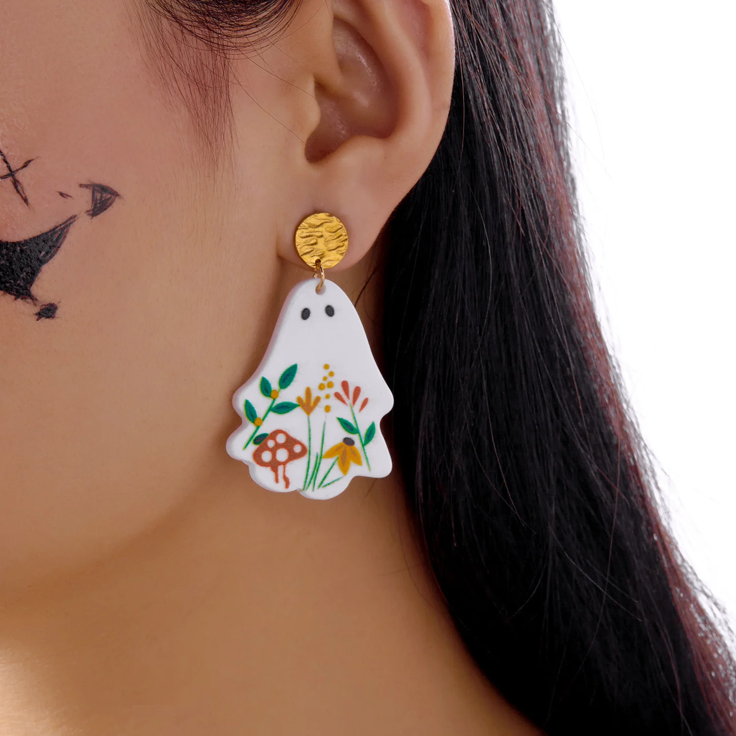 Punk Halloween Geist Ohrringe für Frauen Acryl Cartoon Blume Tropfen Baumeln Ohrring Nette Weiße Geist Urlaub Schmuck Geschenke – Detail 6
