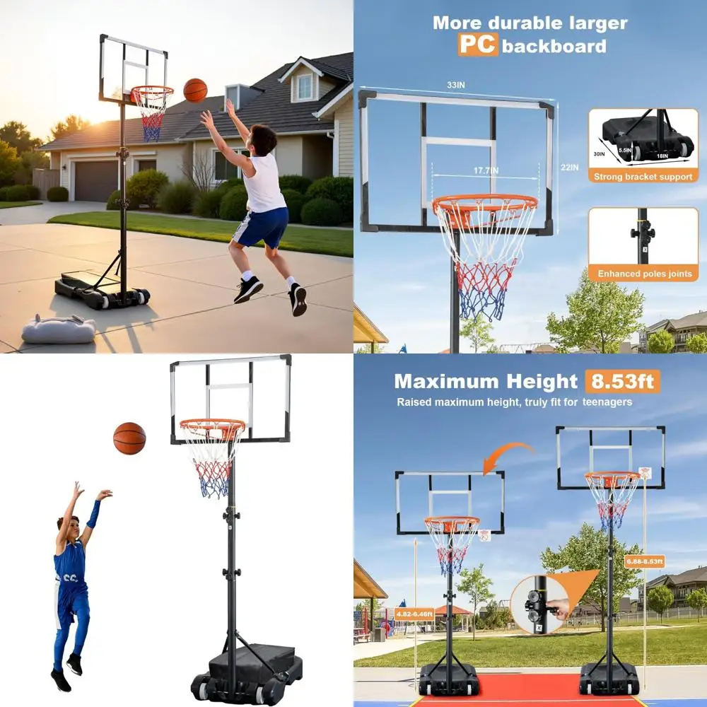 ห่วงบาสเก็ตบอลกลางแจ้งแบบกันแตกพร้อมความสูงที่ปรับได้ กระดานหลังขนาด 33/44 นิ้ว ตามมาตรฐานสำหรับสนามขนาด 5-10 ฟุต