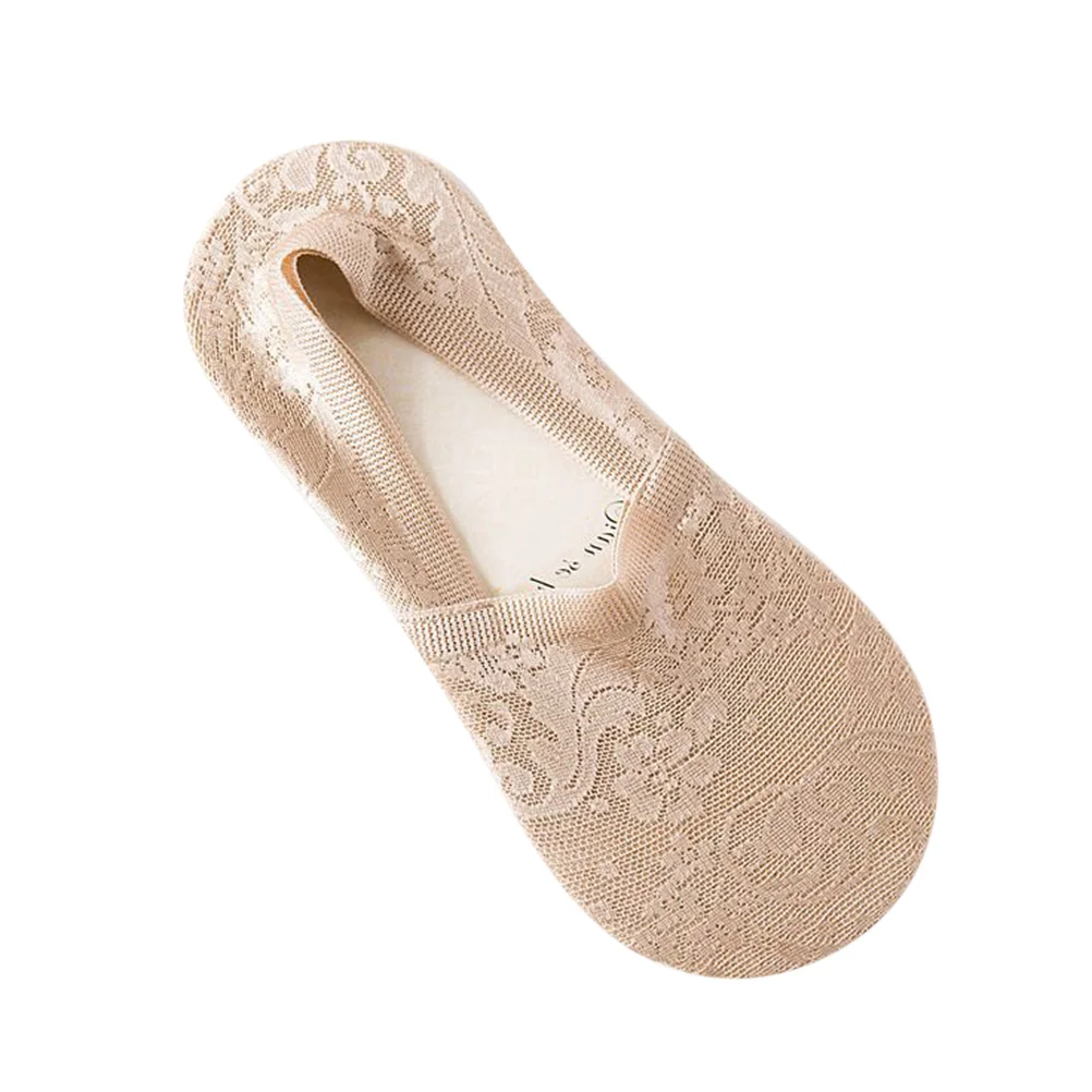 Women's Low Cut Lace Socks No Show Invisible Anti-Skid Socks for Sports (Deep Skin-color) Invisible Socks