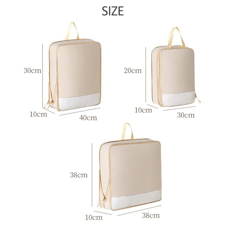 Kubus Pengepakan Kompresi 3 Buah Set Koper Travel Tahan Air Kubus Pengepakan Organizer Bagasi Pakaian Travel Wanita