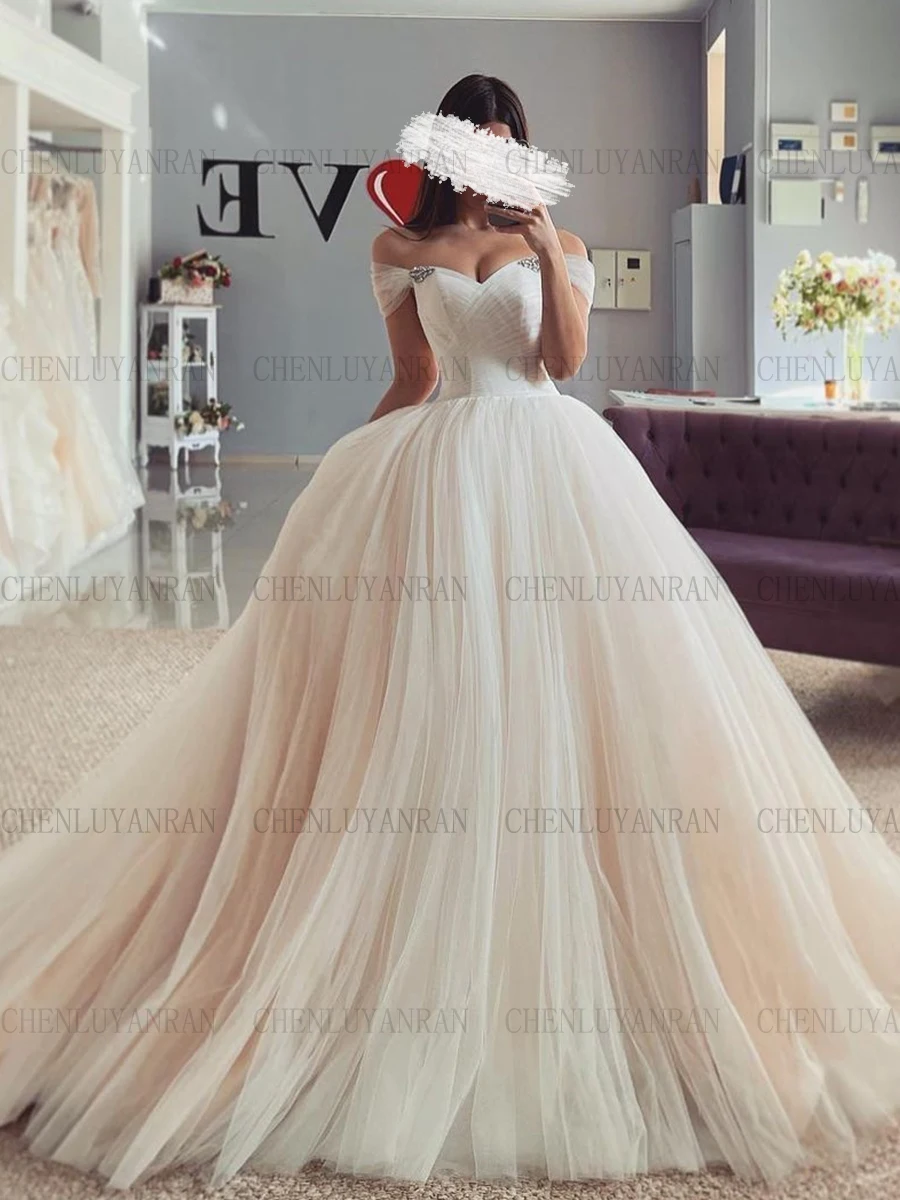 

Champagne Tulle Wedding Dresses Applique Luxury A-Line Bride Dresses High Quality Long Dress For Women 2023 Robe De Mariée