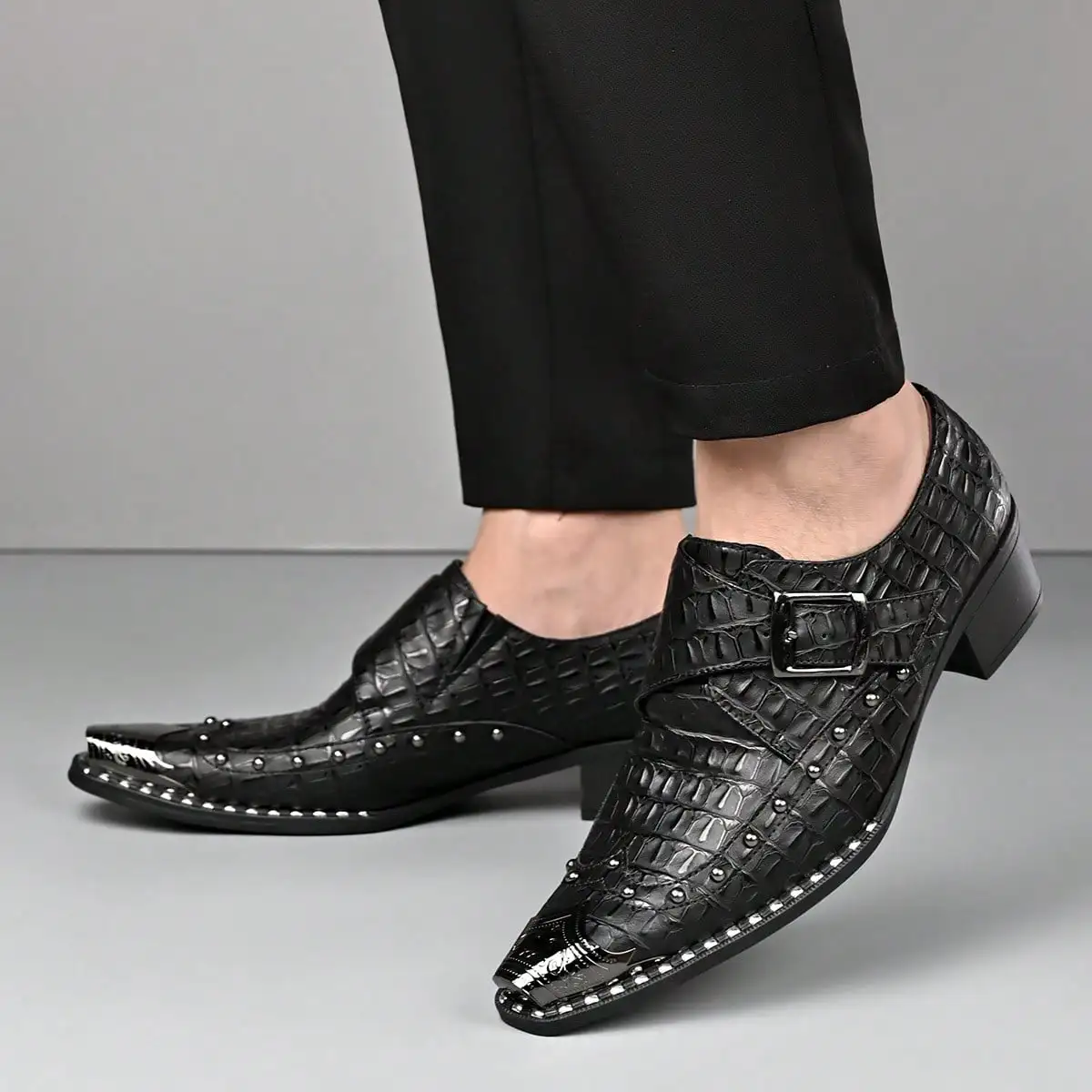 Vintage-Style Men Buckle Monk Strap Shoes, Low Heels & Metal Buckle, Comfortable And Durable, Essential Dress Men Shoes For Business Occasions. view 2