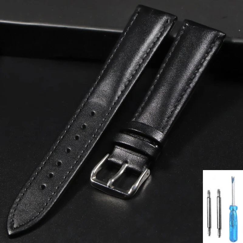 Calfskin Leather Watchband Soft Material Watch Band Wrist Strap 18mm 20mm 22mm 24mm With gold Stainless Steel Buckle