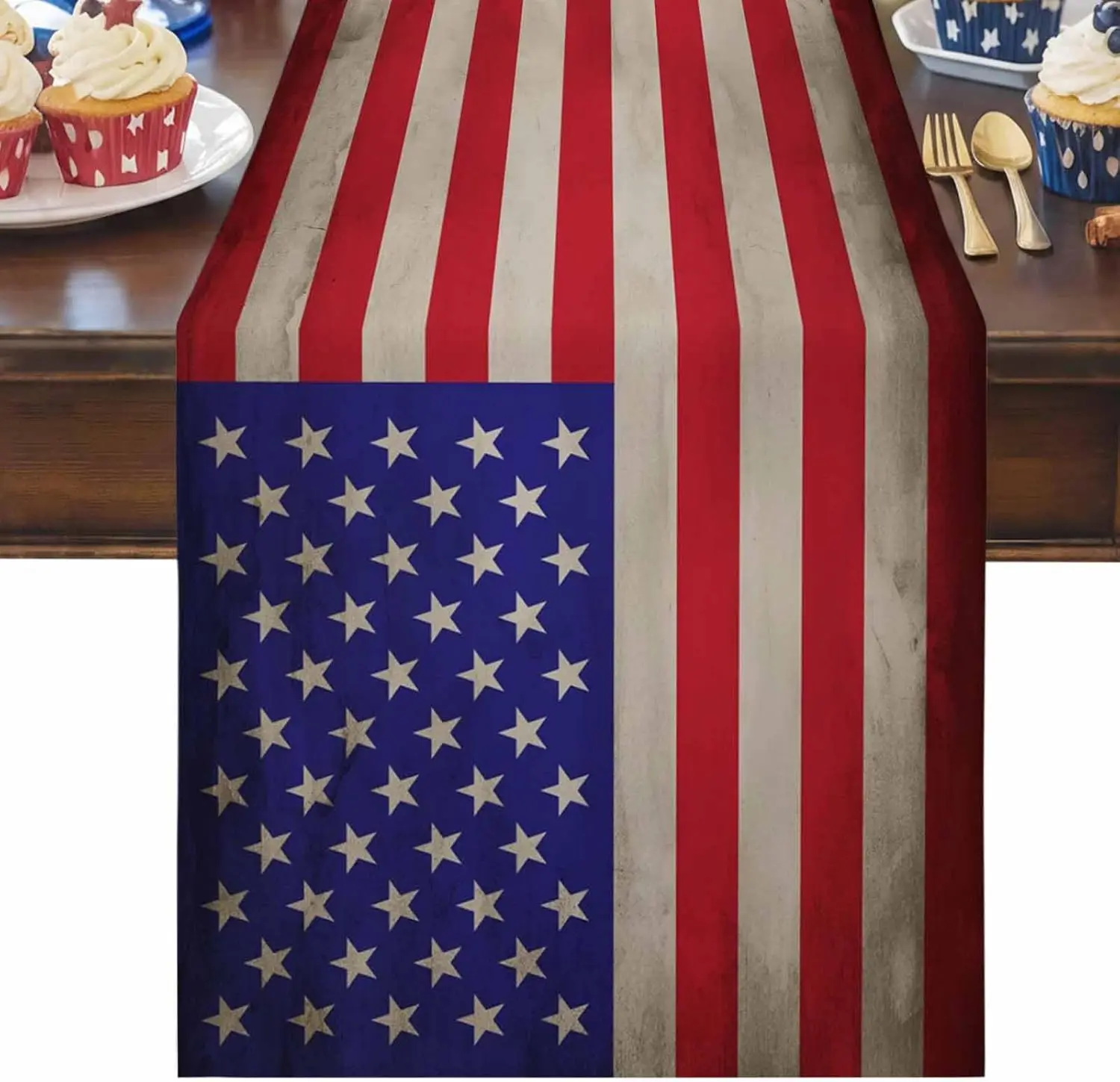 Independence Day USA Flag Patriotic Linen Table Runner Party Decor Reusable Kitchen Dining Table Runner Tabletop Decorations