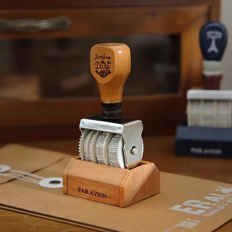 חותמות גומי עץ הבציר חותמת רולר כרטיס גירוד ביצוע מתכנן יומן עיצוב משרד ציוד 2023-2034