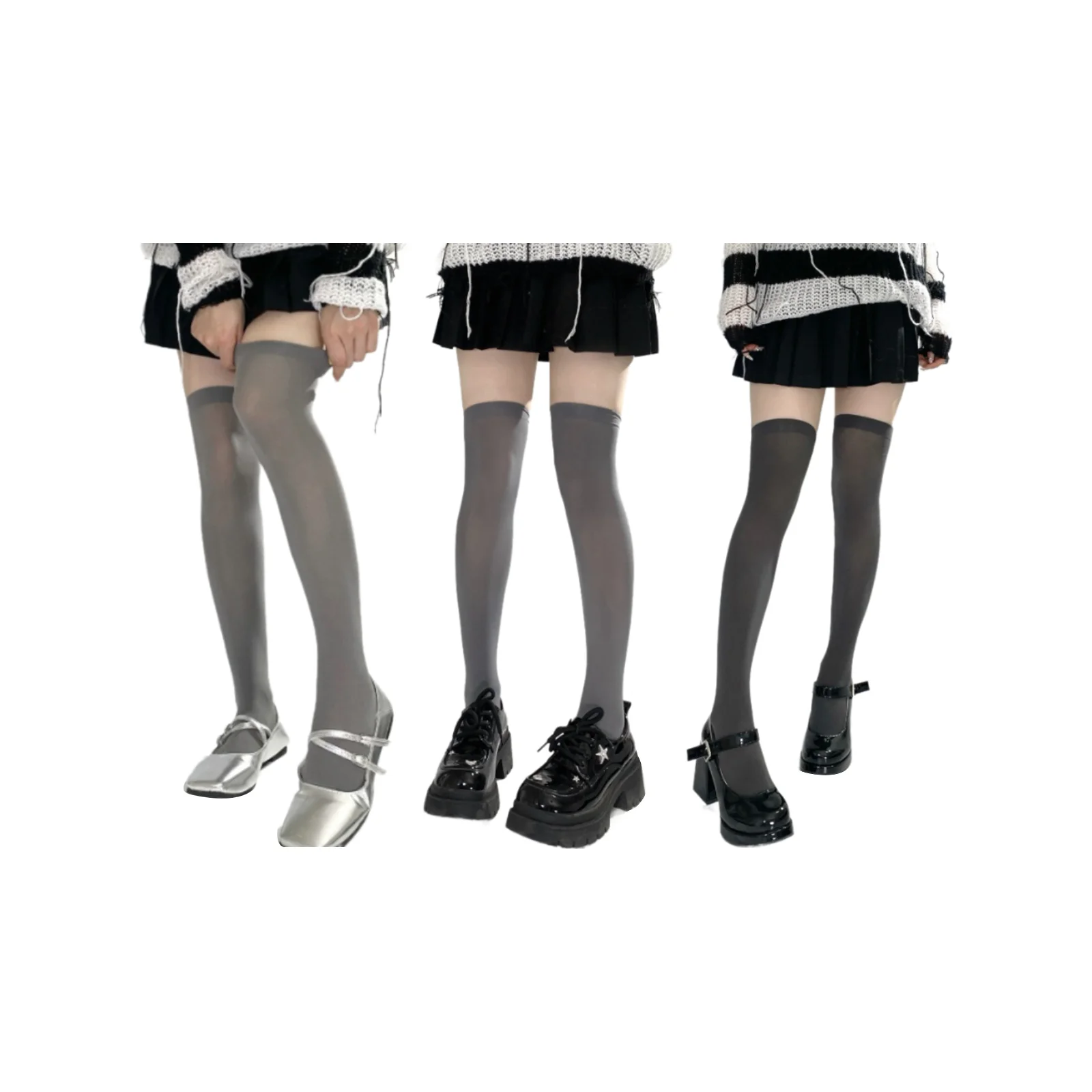 

Бархатные серые длинные носки до колена, комплект из трех предметов ABC