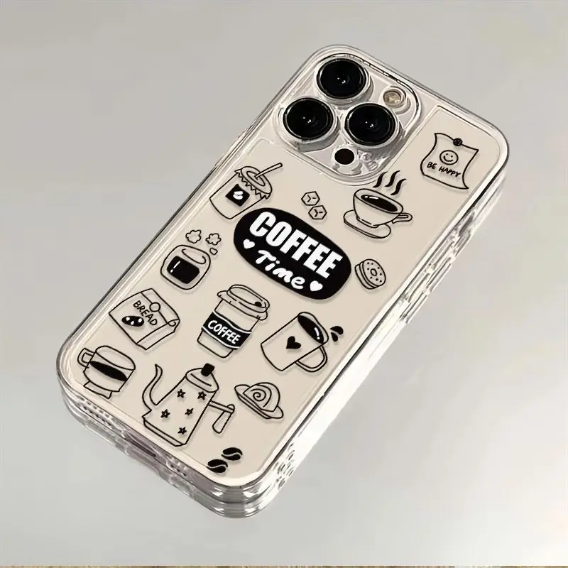 

Fashion Coffee Time Transparent Phone Case For iPhone 17 16 15 11 12 14 13 Pro Max Mini X XSMax XR 7 8 Plus SE4 16e Silica Cover