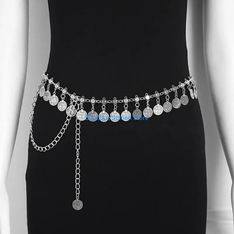 سلسلة خصر Y55F مع عملات معدنية هزازة، حزام على الطراز العرقي، مجوهرات أنيقة لحفلات الشاطئ، ملحقات الجسم لمهرجانات الموسيقى #3