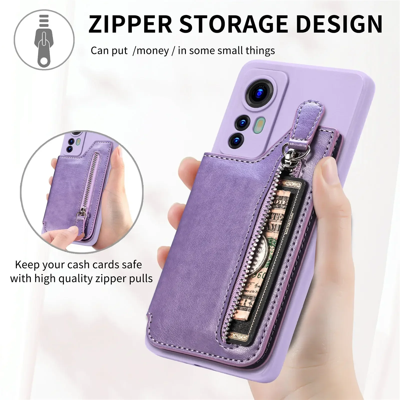 Zipper Wallet Cards Holder Leather Case For Redmi Note 13 12 Pro Plus 11 POCO X6 5G 13C 13T 12T 11S 10C Magnetic Stand Cover