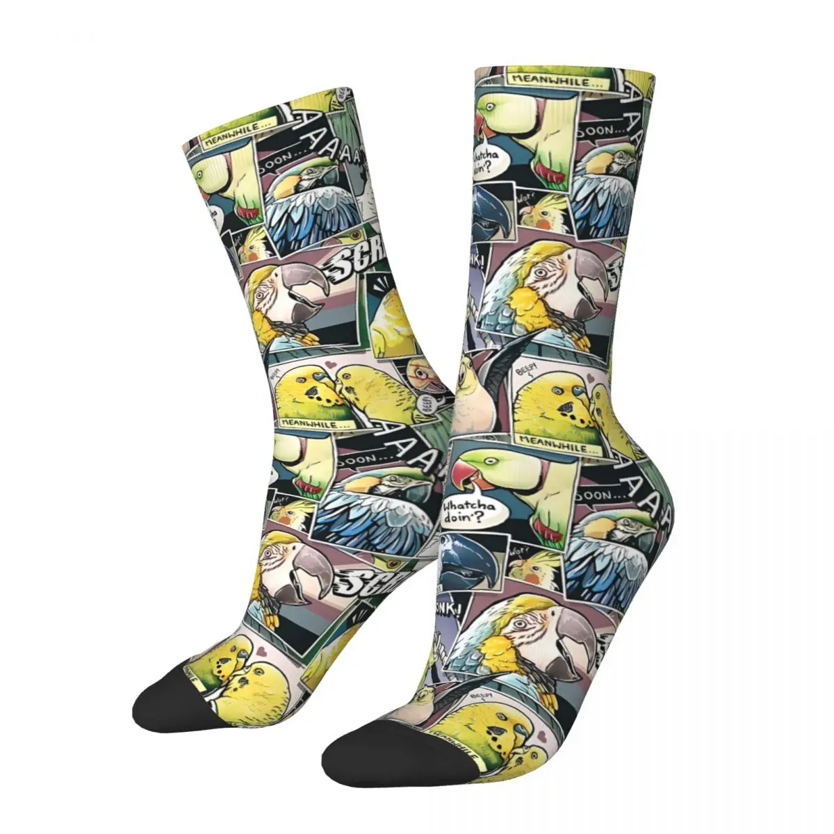 

Funny Men's Socks Parrots Comic Style Vintage Hip Hop Crazy Crew Sock Gift Pattern Printed