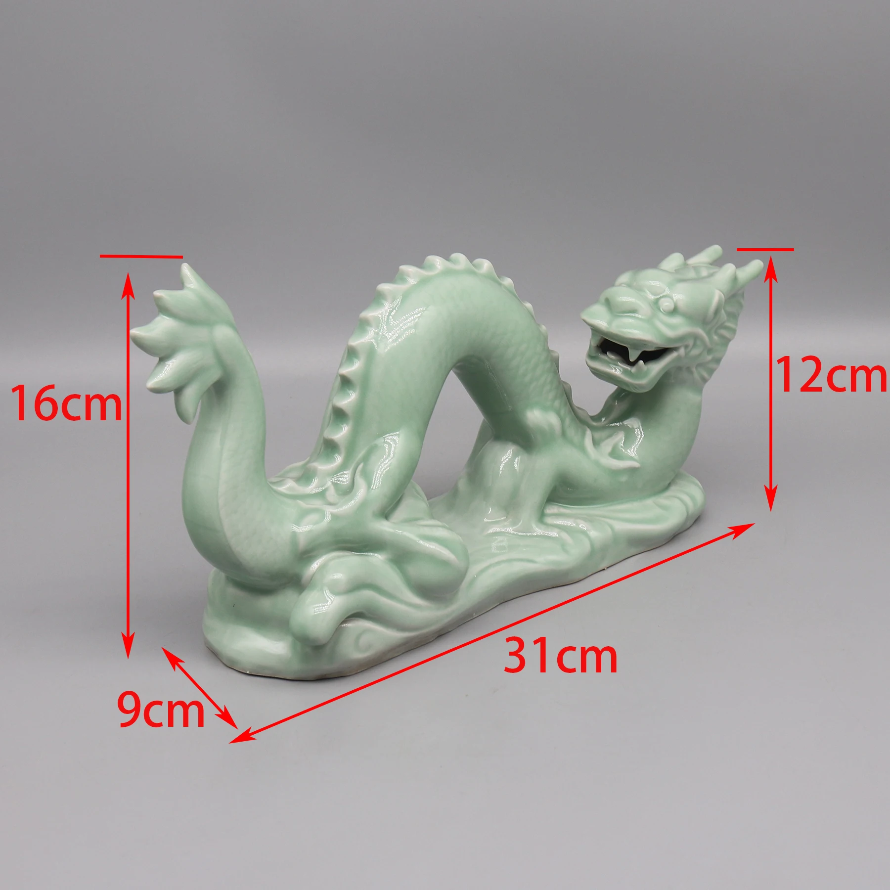 Light Green Dragon Statue, Porcelain Figurine, Home Decoration