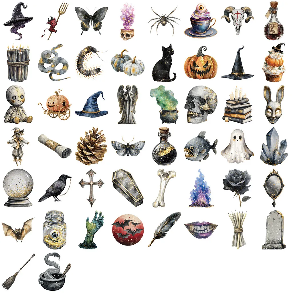 50 قطعة من ملصقات الهالوين المائية الرجعية - شارات زخرفية مقاومة للماء للحيوانات الأليفة لحافظات الهاتف التي تصنعها بنفسك لتسجيل متجر YourLife #3