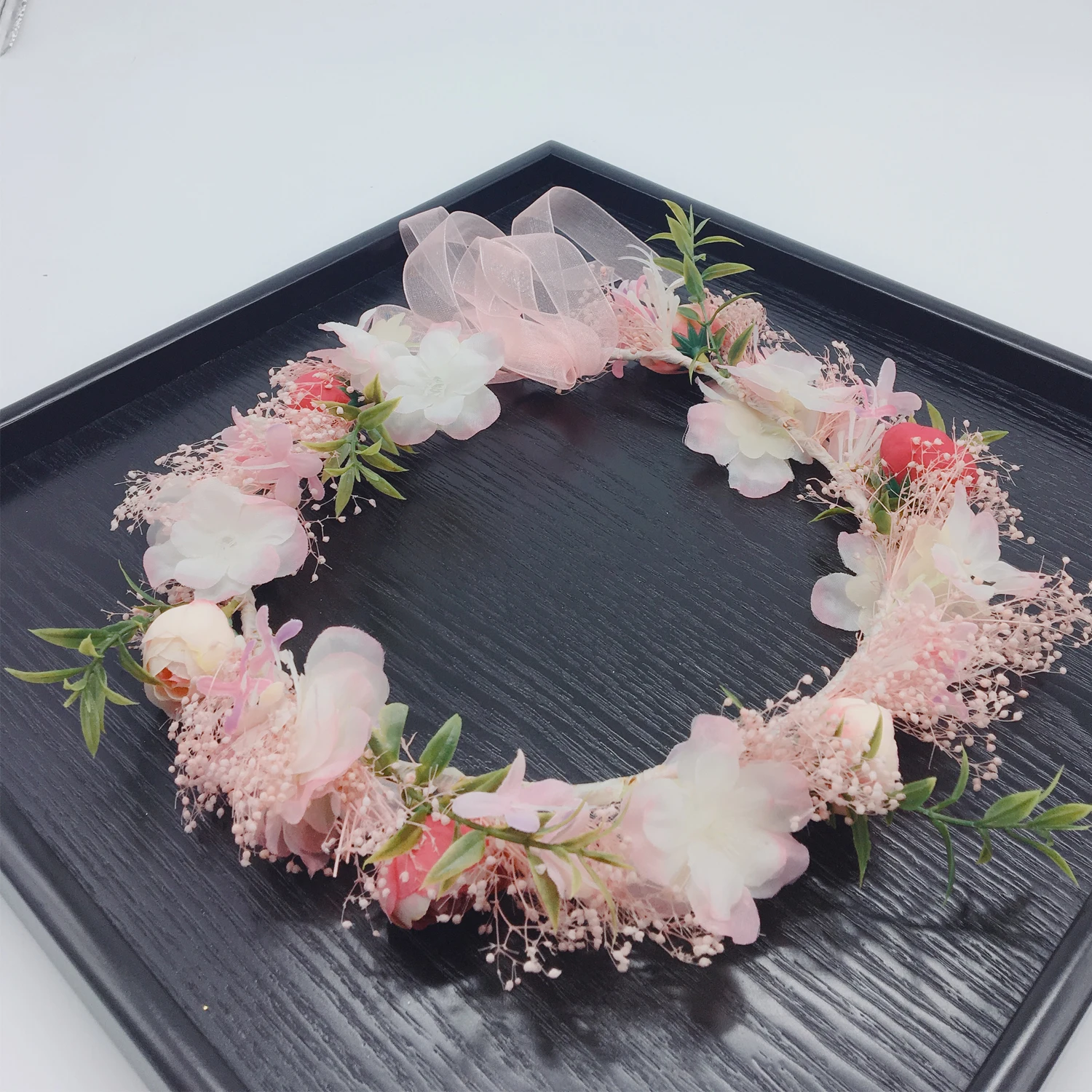 Real small white Flower Wreath bridal headband headdress ornament Kids children Flower Crown hair accessories adjustable garland