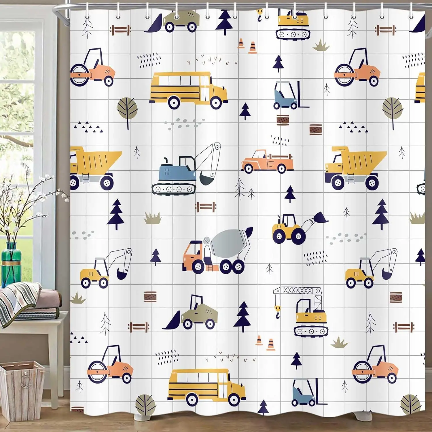 Animal Shower Curtain for Kids, Alphabet Learning Shower Curtain Nursery Giraffe Crocodile Hippo Zebra Monkey Cartoon Curtains