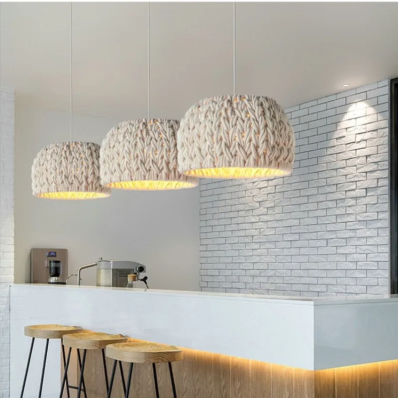 

MZISOSOD for Nordic Wabi Sabi E27 LED Pendant Light Knitted Rope Minimalist Hanging Lamp Dining Room Drop Light Fixture