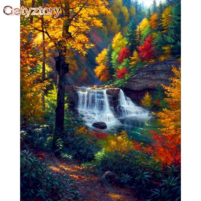 

GATYZTORY Frame Diy Painting By Numbers Jungle Landscape Painting Acrylic Paint On Canvas For Home Decor 60x75cm