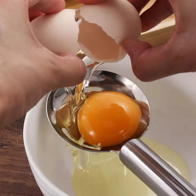 

Long Handle Stainless Steel Yolk Filter Hangable Extended Lug Design Stainless Steel Egg Separator Silver Professional