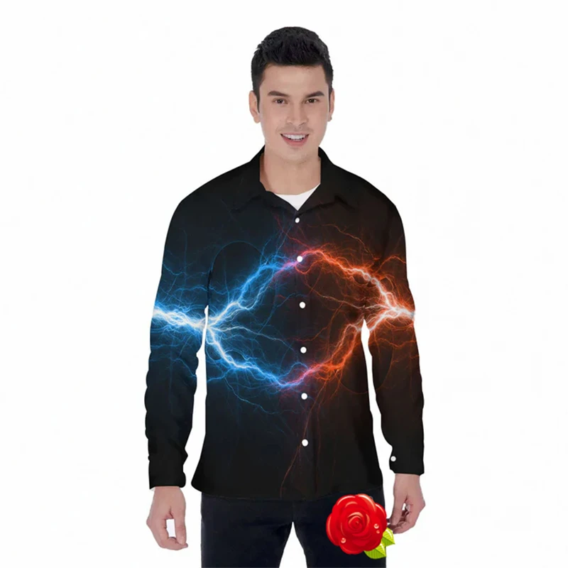 

Abstract Lightning Hawaiian Shirts 3D Printed Shirts Men Fashion Long Sleeve Tops Casual Beach Blouse Lapel Business Male Tops