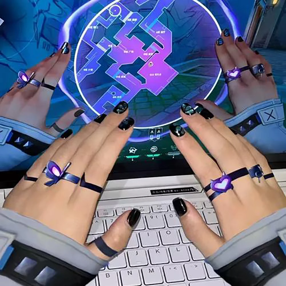 لعبة شخصية VALORANT القرنفل تأثيري حلقة مجموعة معدنية مفتوحة قابل للتعديل فراشة القلب خاتم اكسسوارات الدعائم #1