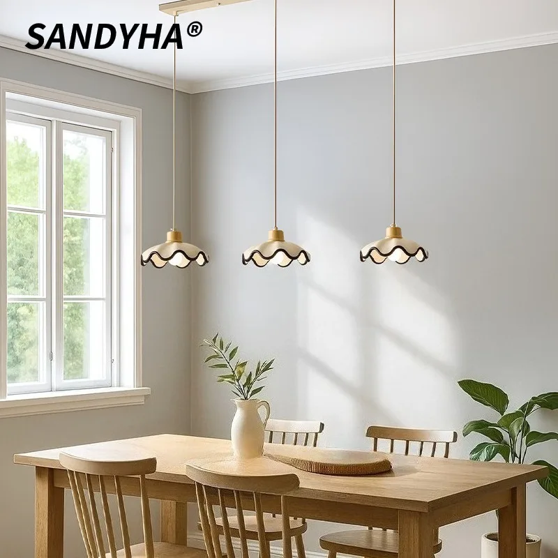 

SANDYHA Nordic Retro Chandeliers Cream Pendant Lights LED Lighting Fixture For Bedroom Dining Table Bar Corridor Home Decoration