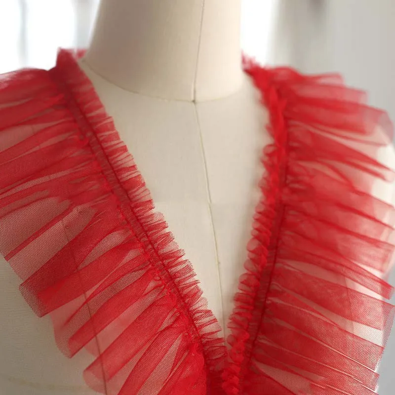 30Yards Pleated Chiffon Tulle Lace Applique Ribbon Trim Edge For DIY Sewing Girls Skirt Wedding Dress Fringe Hem Decor