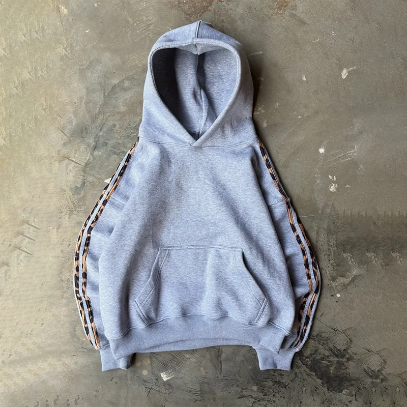 Modny 2-częściowy zestaw: bluza z kapturem z bocznymi paskami, uniwersalna, wygodna, elastyczne spodnie sportowe, styl Y2K, męski i damski, casualowy streetwear.