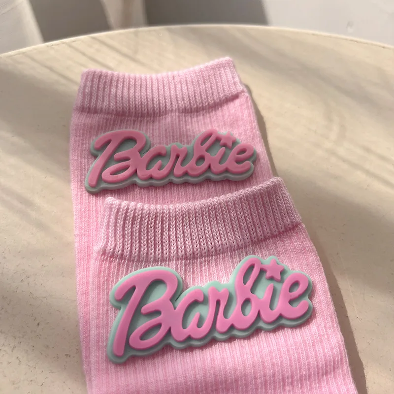 Barbie kızların serisi orta tüp çorap Kawaii karikatür pembe Sportsocks yüksek güzellik yumuşak pamuk ter emici nefes çorap