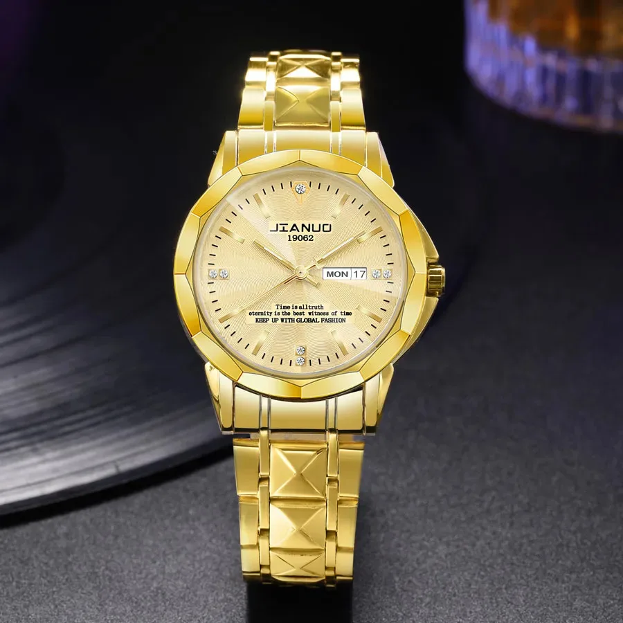 

Мужские часы класса люкс с металлическим браслетом, двойным календарем, римскими цифрами и цифровым дисплеем, кварцевые