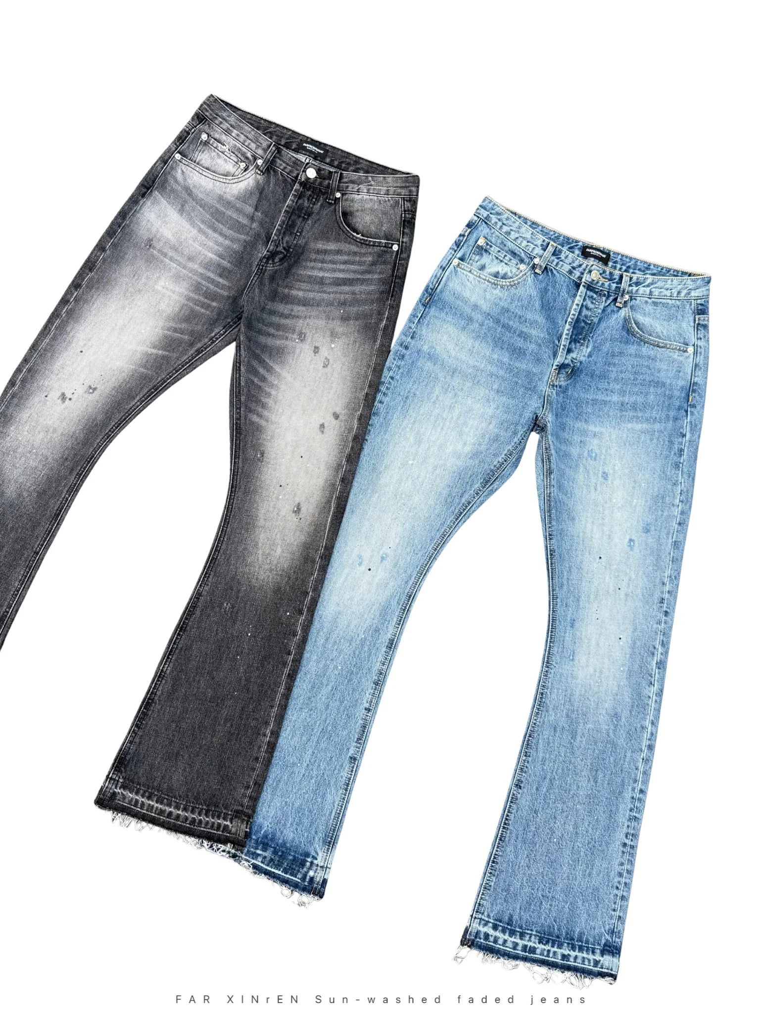 

FarArchive Micro Flare Denim Jeans Washed out Dual Color Vibe Korean Style mid Waist Zipper Casual Winter Youth Slim Fit Jeans