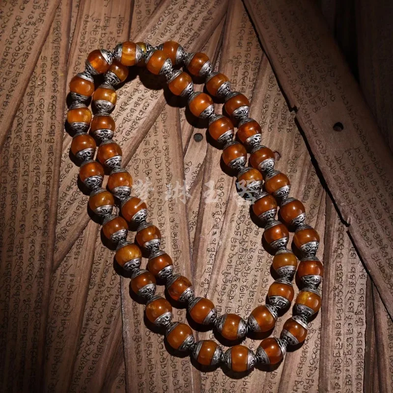 Tibetan Bag Silver Amber Leather Necklace Hanging Chain Metal Old Object Pendant