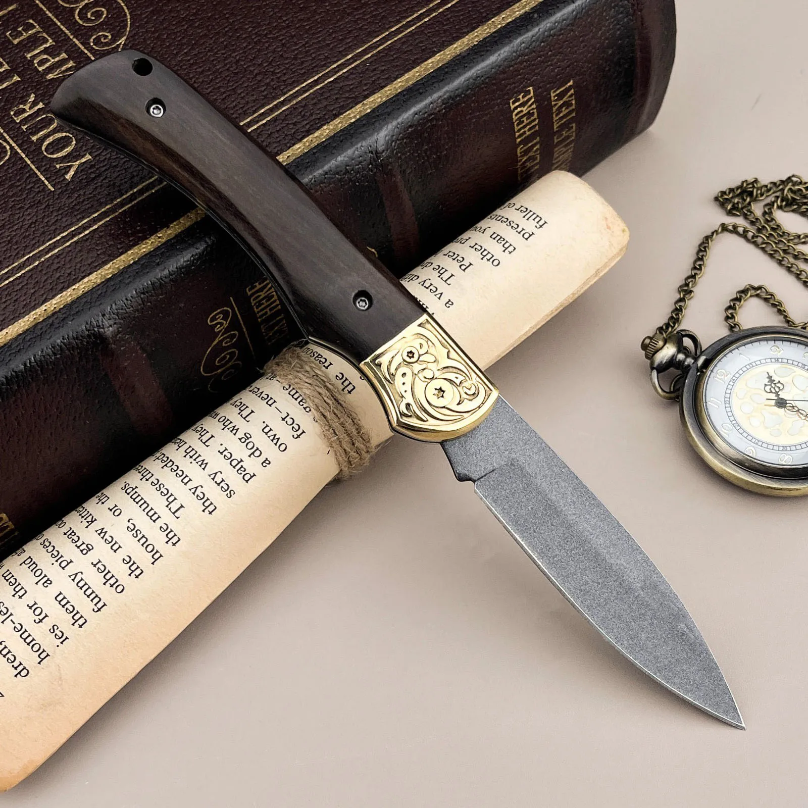 Lockless Folding Knife Forged steel blade and ebony wood handle Outdoor Camping hiking EDC Hand Tools Suitable for men gifts