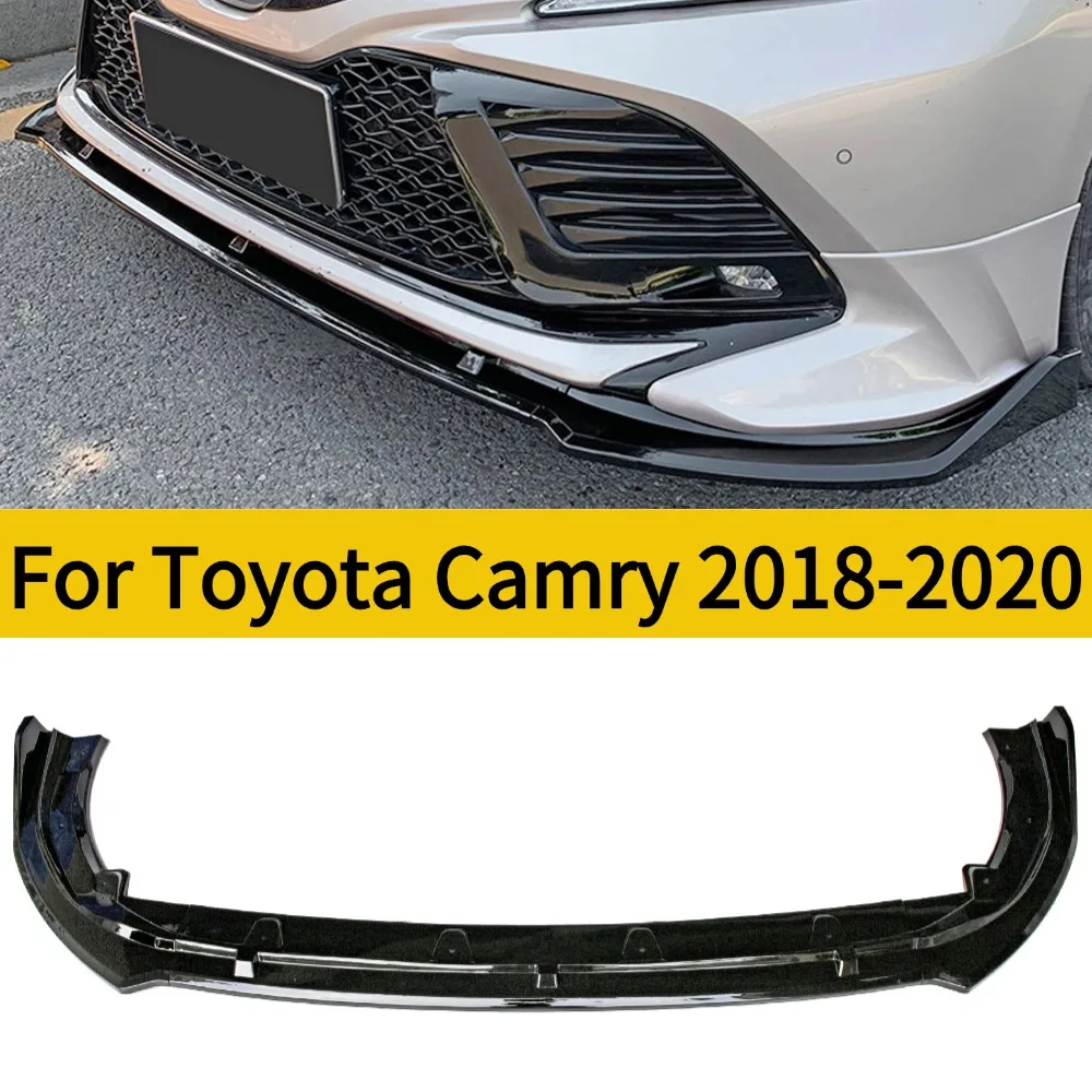 For Toyota Camry 2018-2020 Deluxe Edition  Front Bumper Spoiler Lip Splitter Body Kit Glossy Black Carbon Fiber Look