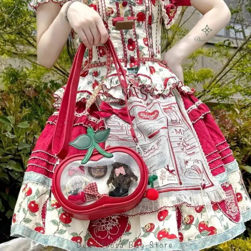 New Cute Cherry Ita Shoulder Bags Women Mini Crossbody Bag Lolita Girls Transparent Pocket Y2k Fashion Trend DIY Display Handbag