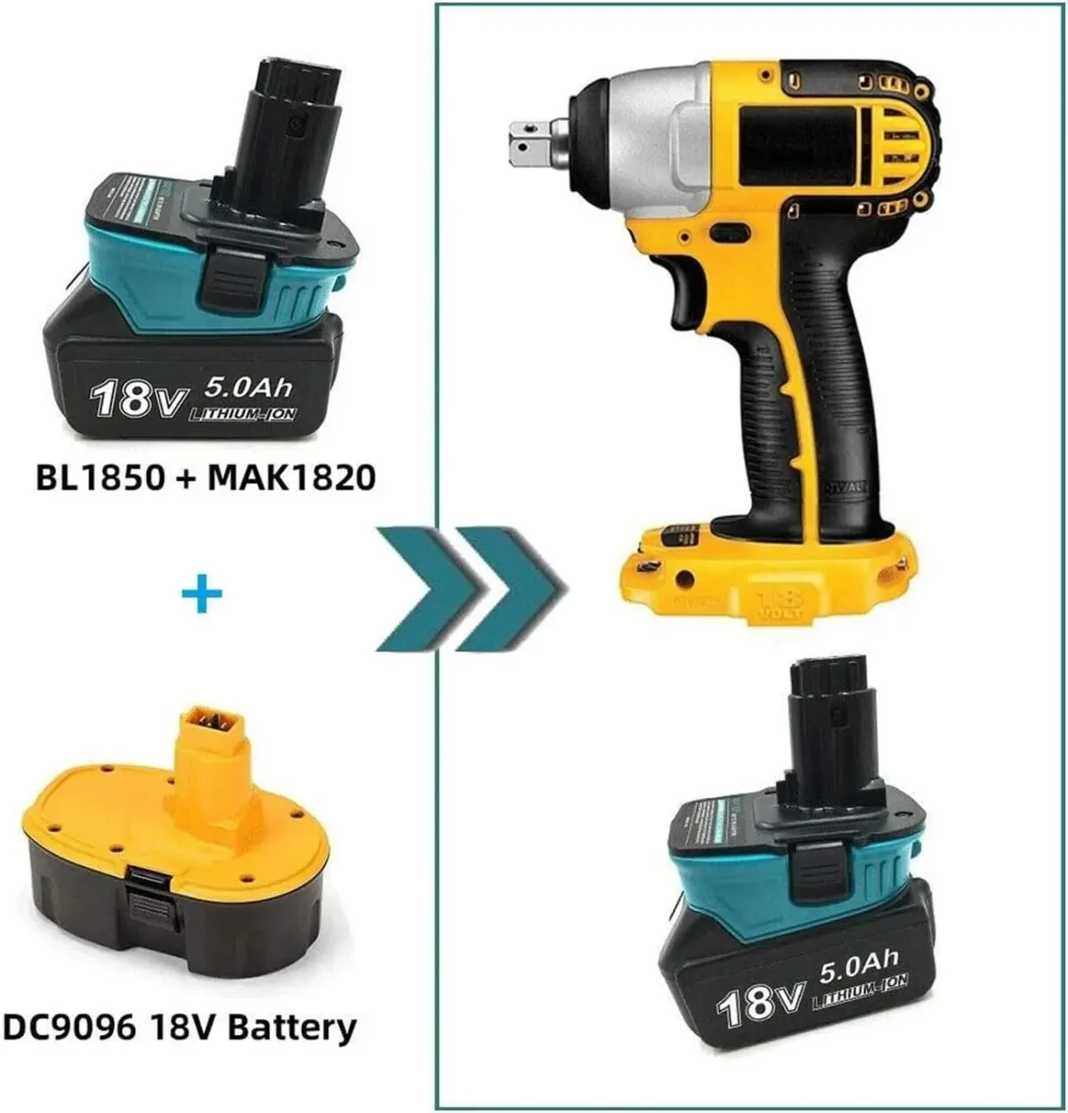 Imagem -05 - Conversor de Adaptador de Bateria para Makita Ferramentas Elétricas Makita 18v bl Bateria Li-ion para Dewalt 18v Ni-cd Ni-mh Mak1820