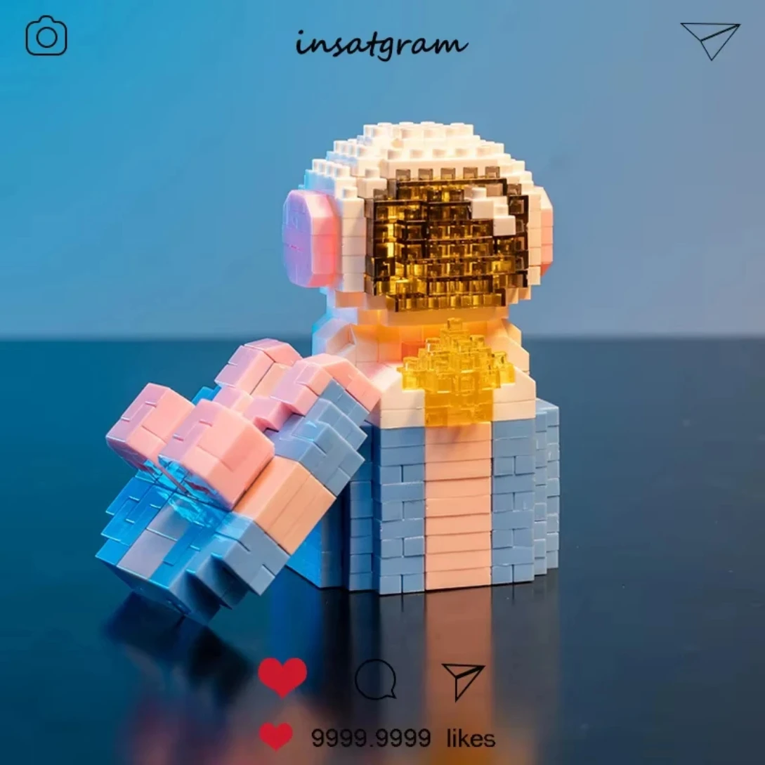 Bloques de construcción de micropartículas para niños, figura de astronauta brillante aeroespacial espacial creativo con luz, juego de ladrillos DIY, juguetes para regalo