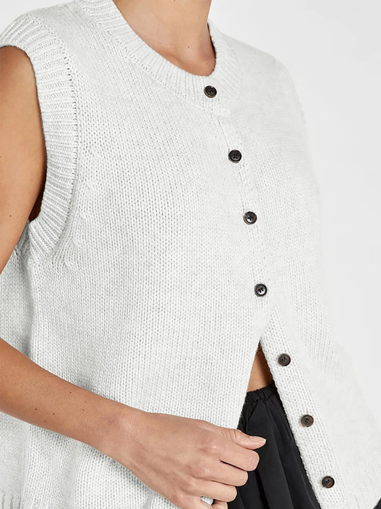 QWEEK Knit Knitted Solid Vests Cardigan Women 2024 Fashion Casual Single Breasted Tank Sweater Autumn Sleeveless Knitwear