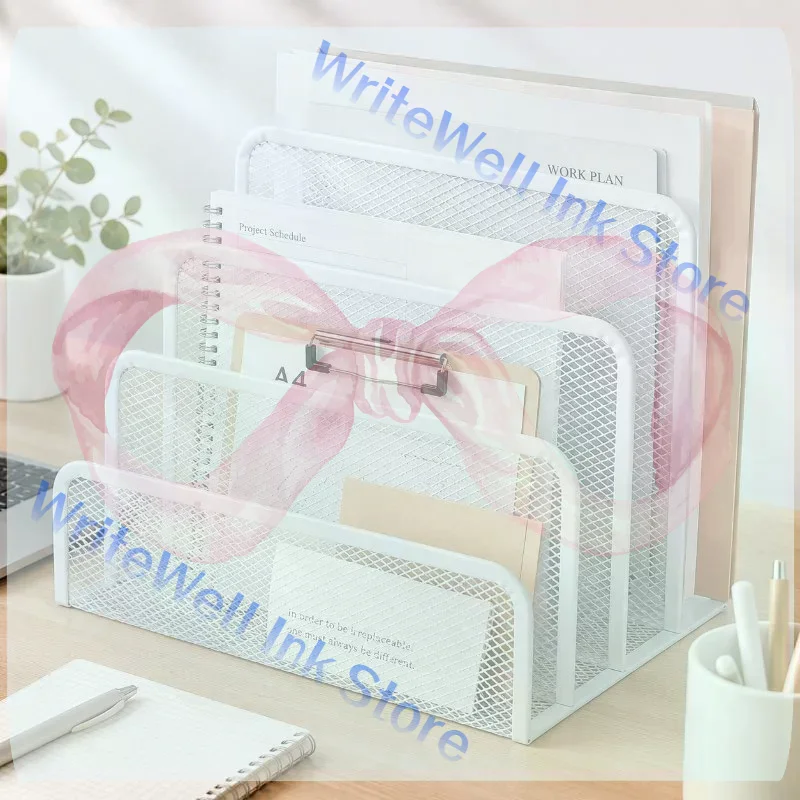 1Pcs Multi-functional Metal Table File Rack Mesh Three Layers Mail Holder Desktop Storage Stand School Office Mail Holder