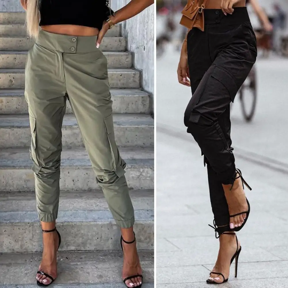 Damen-Cargo hose im Hip-Hop-Stil Stilvolle Cargo hose für Damen mit Slim-Fit im Hip-Hop-Stil mit mehreren Taschen für sportliche Freizeit