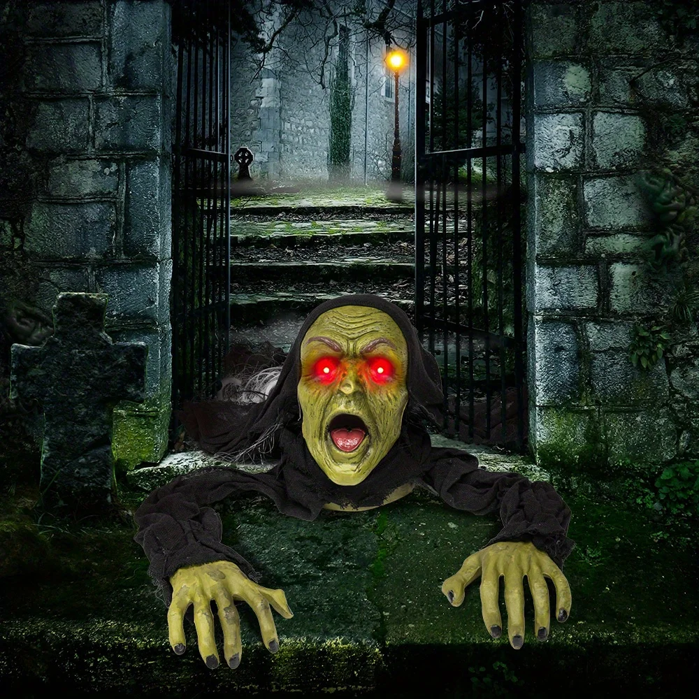 Outdoor-Zombie-Groundbreaker Halloween-Dekoration mit Sound und blinkenden Augen, gruseliger Groundbreaker für Garten, Rasen und Friedhofsdekorationen