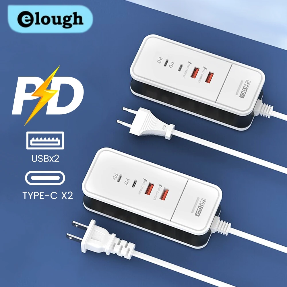 Elough Power supply multi head universal plug PD12W fast charging mini intelligent plug Type-c+USB 4 in 1plug EU/US standards