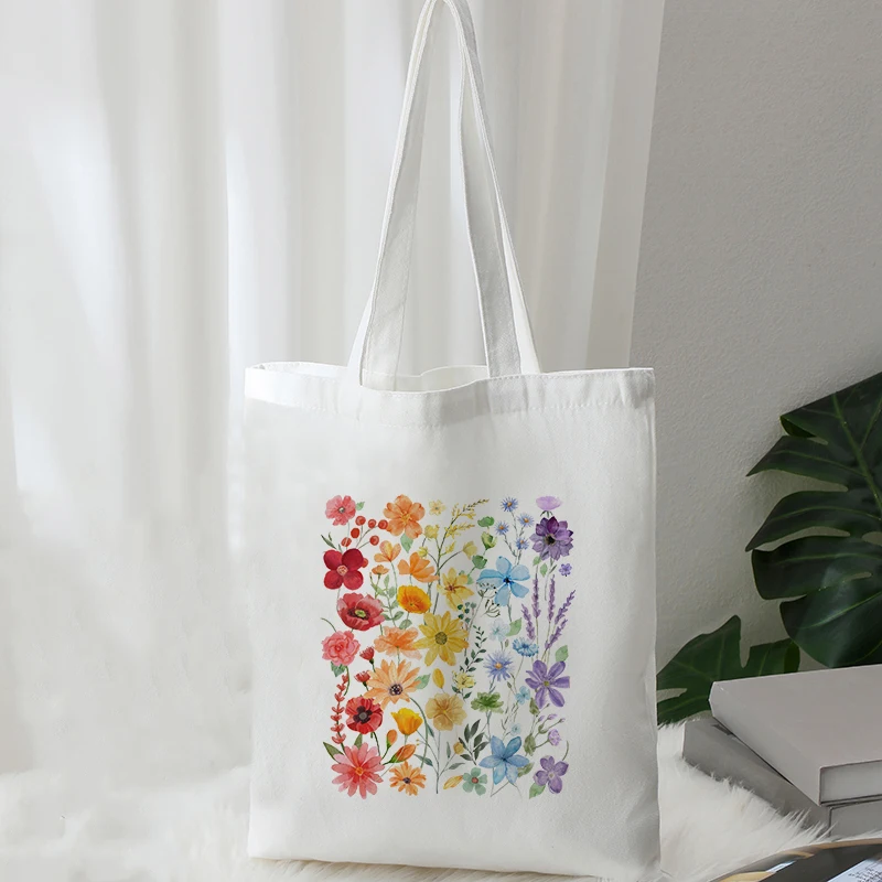 2025 Fashion Wildflowers Cotton Tote Bag Casual Reusable Canvas Shoulder Bag Travel Foldable Shopping EcoBags Fro Women Gifts