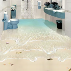 Modern Simple Beach Sea Photo Wall Paper 3D Floor Tiles Murals Sticker Bathroom Waterproof Self Adhesive Vinyl 3D Wallpaper