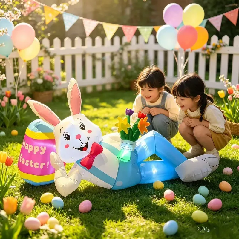 Cute Pink Rabbit Inflatable Decoration Luminous Blow Up Bunny Yard Lawn Garden Outdoor Festival Party Holiday Decor 6ft