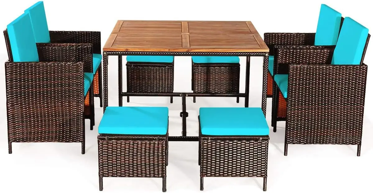 

Комплект садовой мебели для обеденной зоны из 9 предметов с подушками, компактный обеденный стол с столешницей из акации