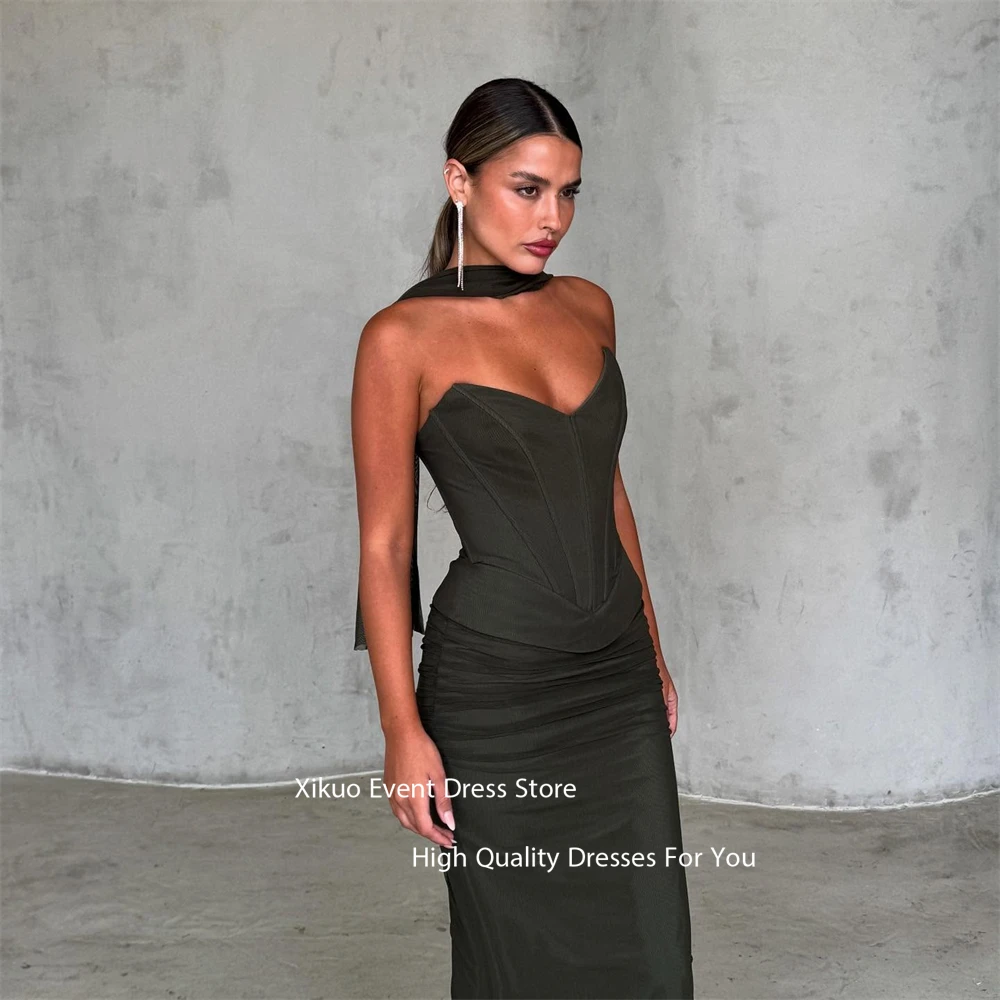 Xikuo 優雅なサテンマーメイドイブニングドレス恋人コルセットフォーマルドレス女性床の長さのパーティーウエディングドレスカスタマイズ