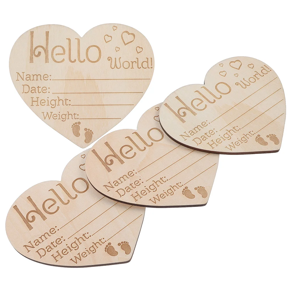 4 pçs anúncio de nascimento do bebê sinais de madeira sinal de nome do recém-nascido marco cartões de fotos infantil berçário decoração presente