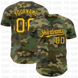 Camiseta con estampado de béisbol 3D para hombre y mujer, camisa de camuflaje personalizado, color dorado y negro, auténtico saludo al servicio, informal, deportiva, Unisex